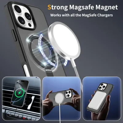 Funda magnética magsafe con anillo soporte mate para iphone 12 al 17 pro max - 2