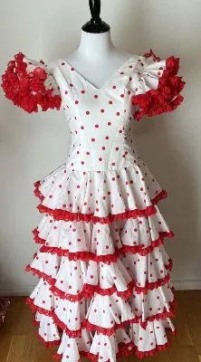 Vestido flamenco mari cruz talla s lunares blanco y rojo auténtico de segunda mano